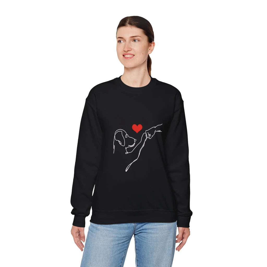 Dog and Hand Line Art Heart Crewneck Sweatshirt - Barking Trends
