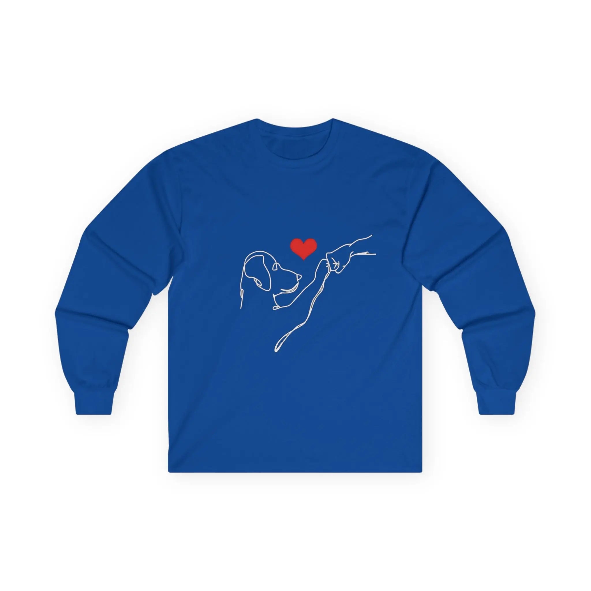 Dog and Hand Line Art Heart Long Sleeve Shirt - Barking Trends