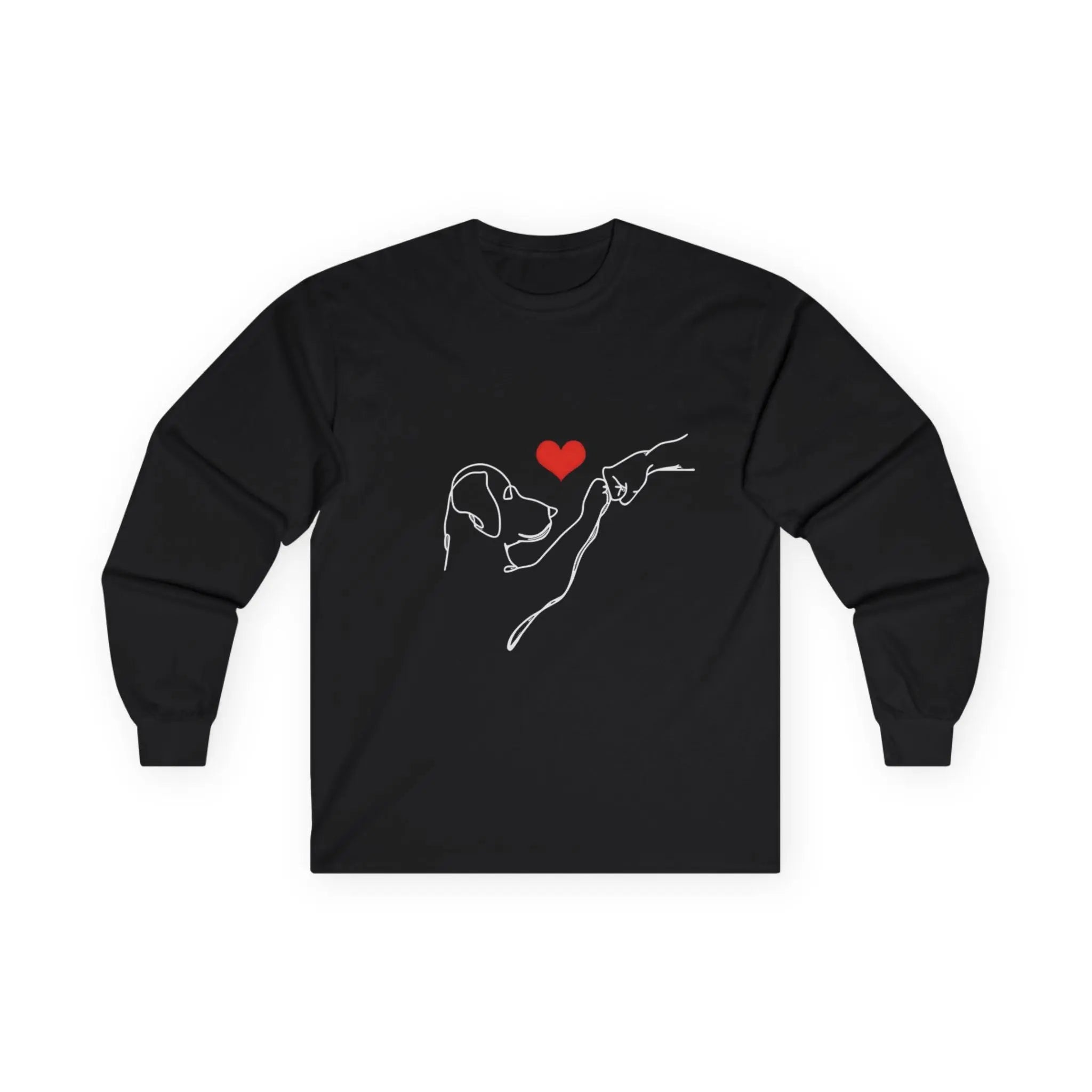 Dog and Hand Line Art Heart Long Sleeve Shirt - Barking Trends