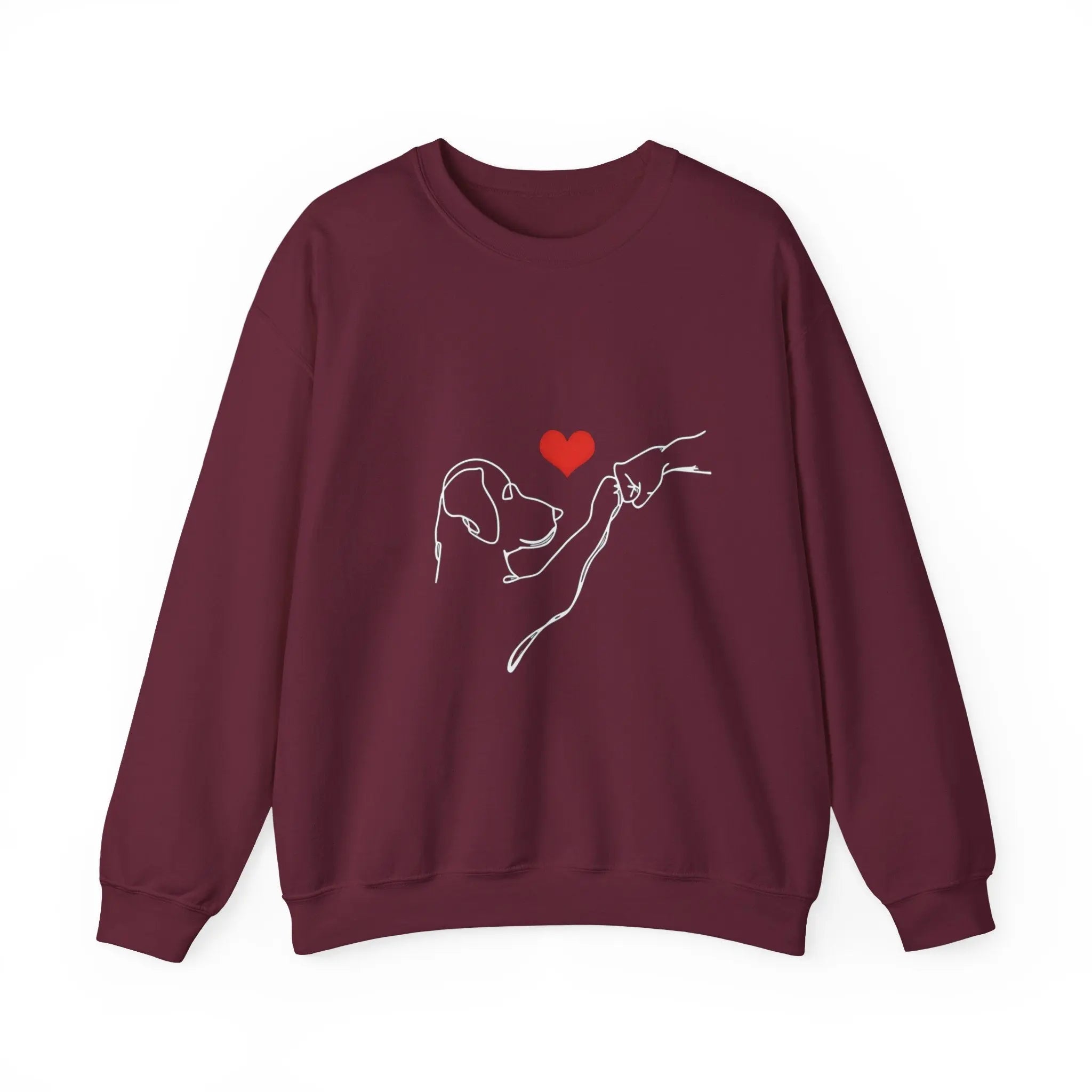 Dog and Hand Line Art Heart Crewneck Sweatshirt - Barking Trends