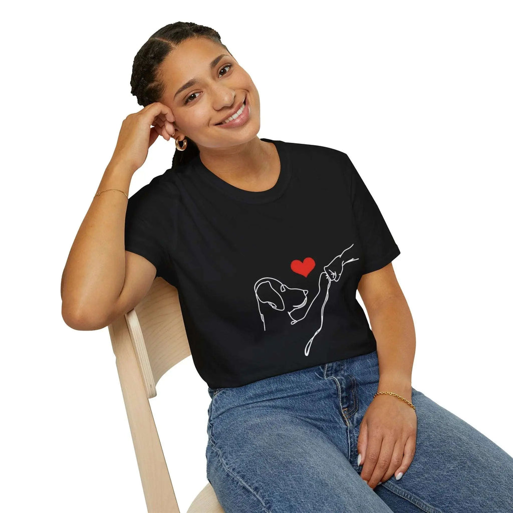 Dog and Hand Line Art Heart T Shirt - Barking Trends