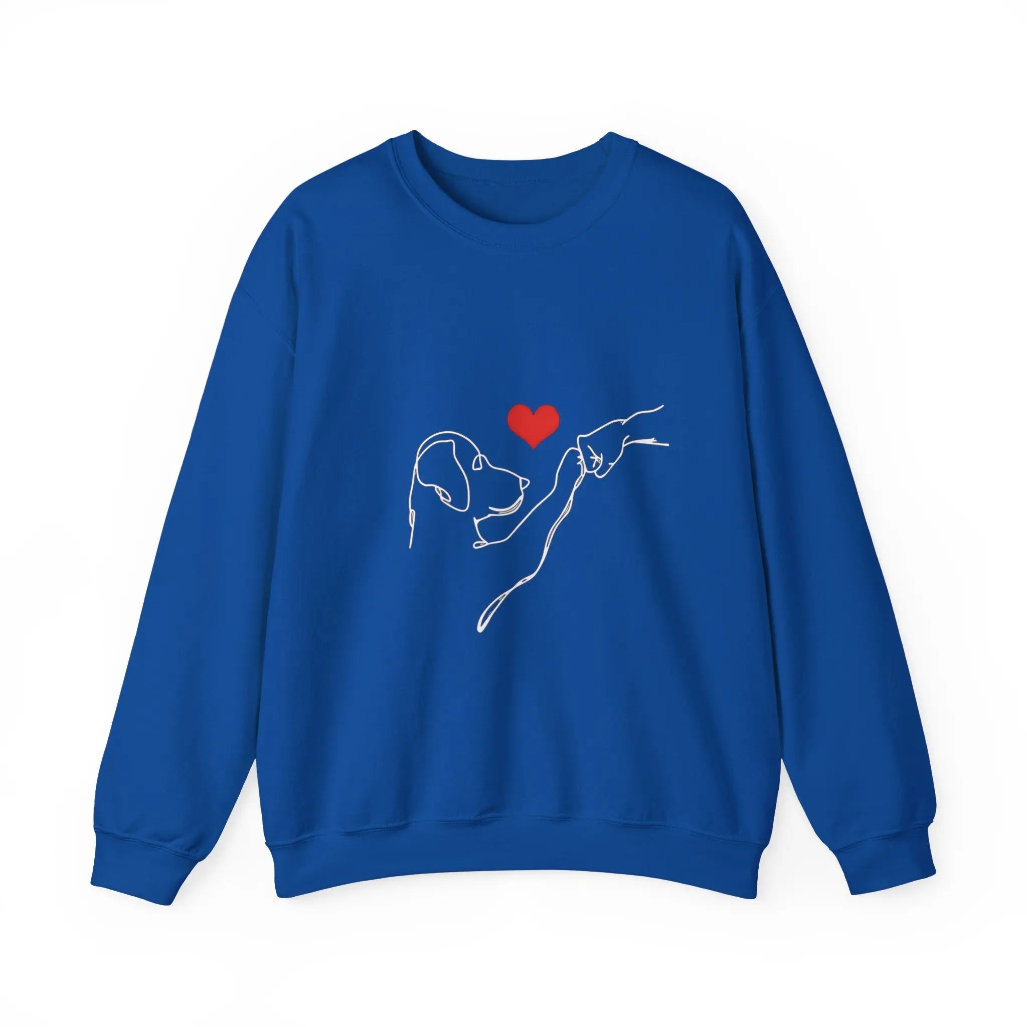 Dog and Hand Line Art Heart Crewneck Sweatshirt - Barking Trends