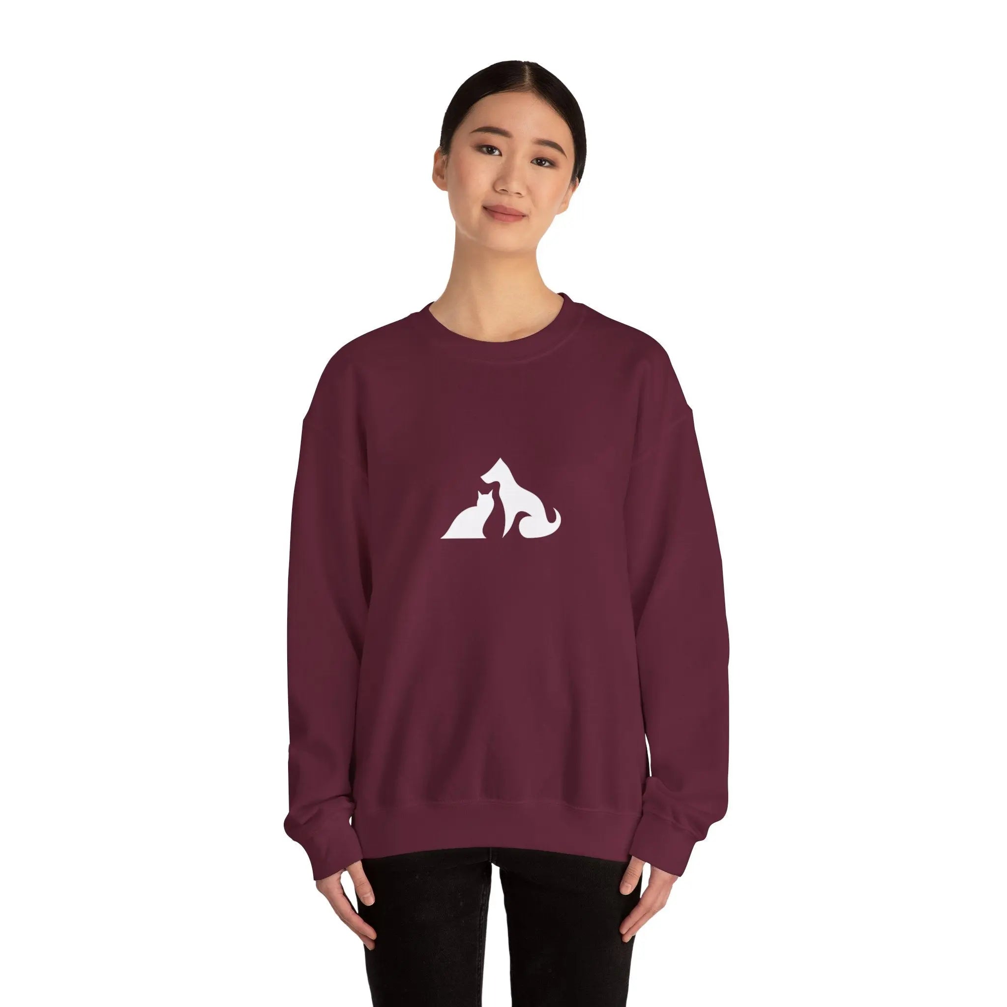 Cat and Dog Silhouette Crewneck Sweatshirt - Barking Trends