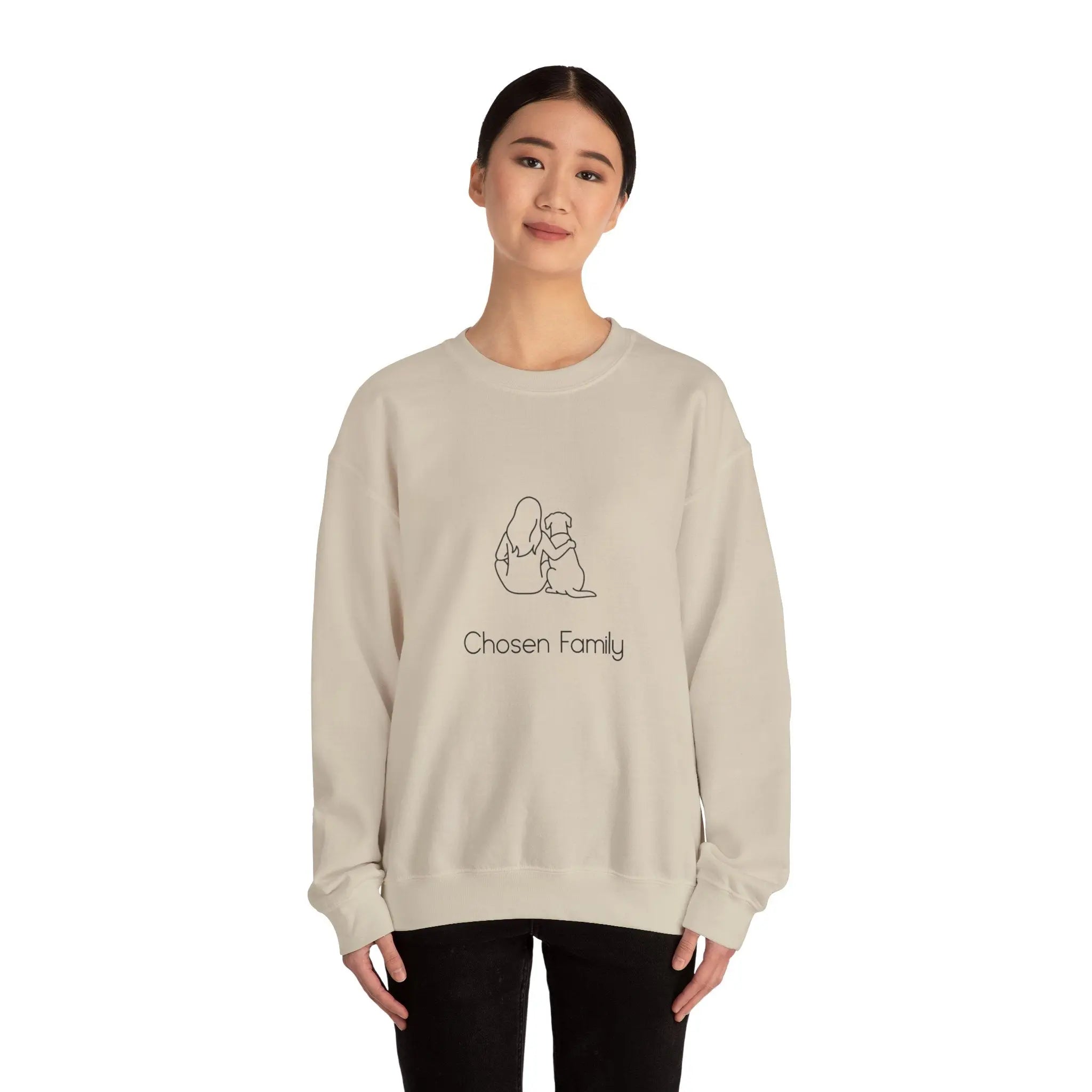 Minimal Woman Dog Bond Line Art Crewneck Sweatshirt - Barking Trends