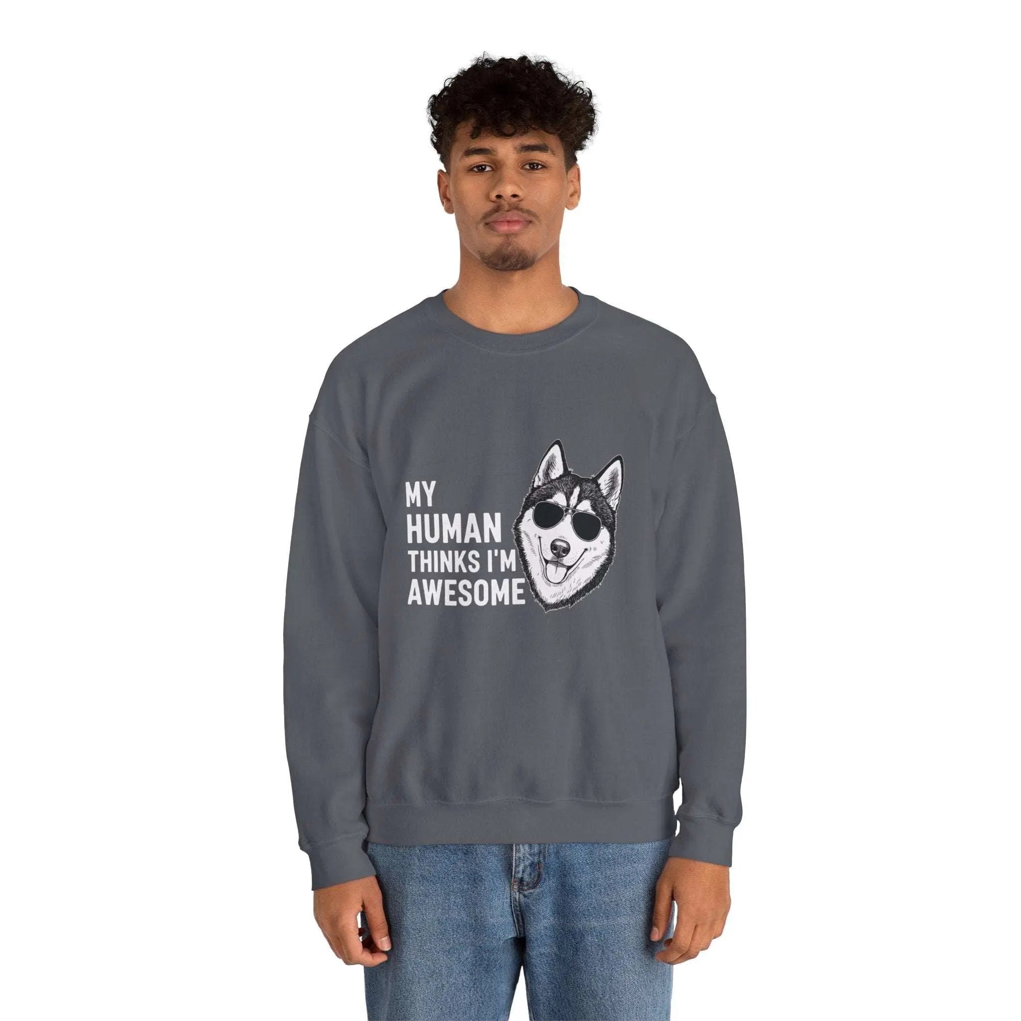 Cool Husky Sunglasses Quote Crewneck Sweatshirt - Barking Trends