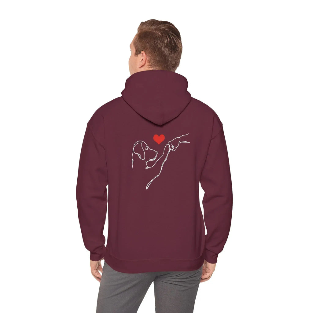 Dog and Hand Line Art Heart Hoodie - Barking Trends
