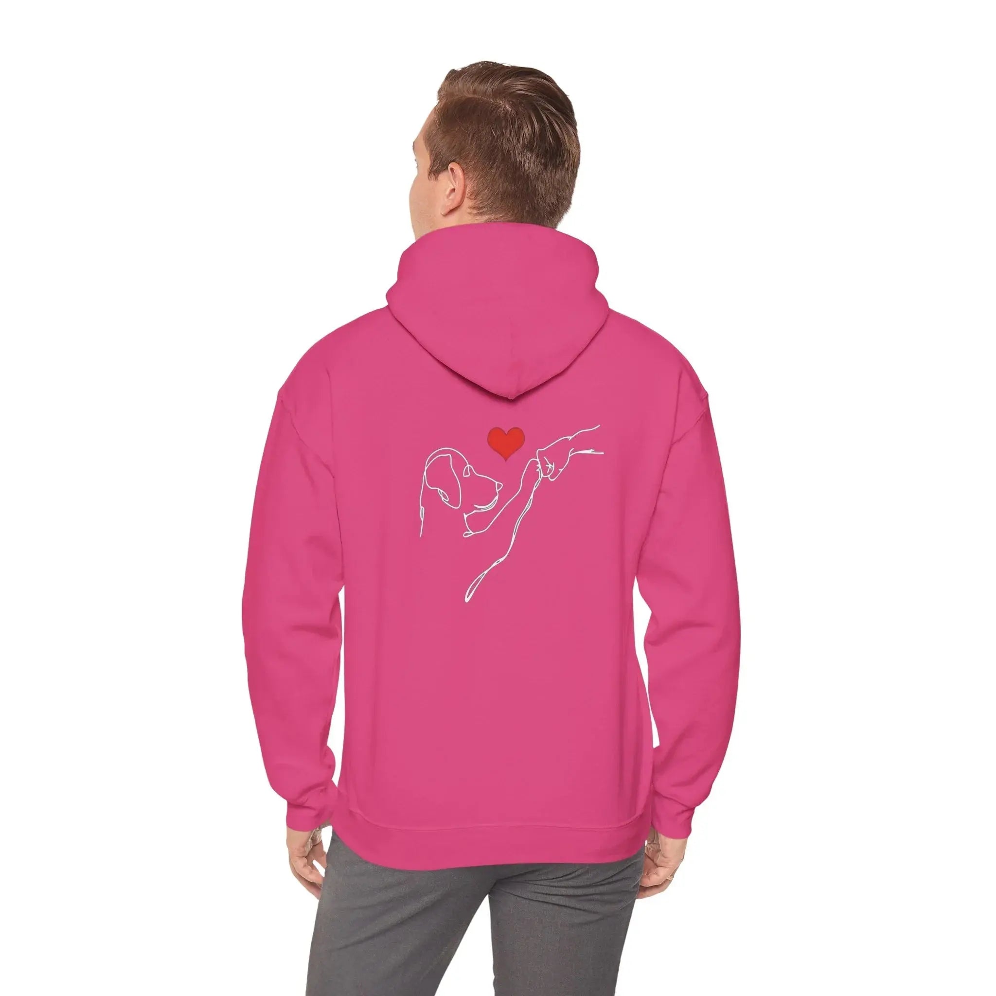 Dog and Hand Line Art Heart Hoodie - Barking Trends