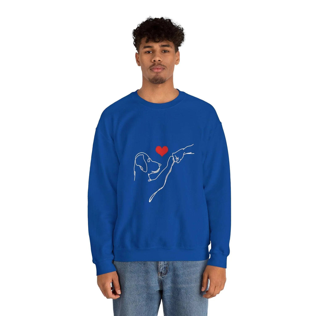 Dog and Hand Line Art Heart Crewneck Sweatshirt - Barking Trends
