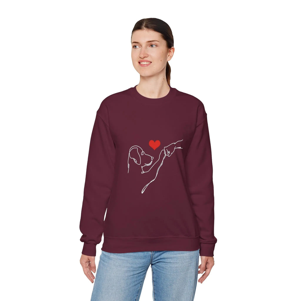 Dog and Hand Line Art Heart Crewneck Sweatshirt - Barking Trends