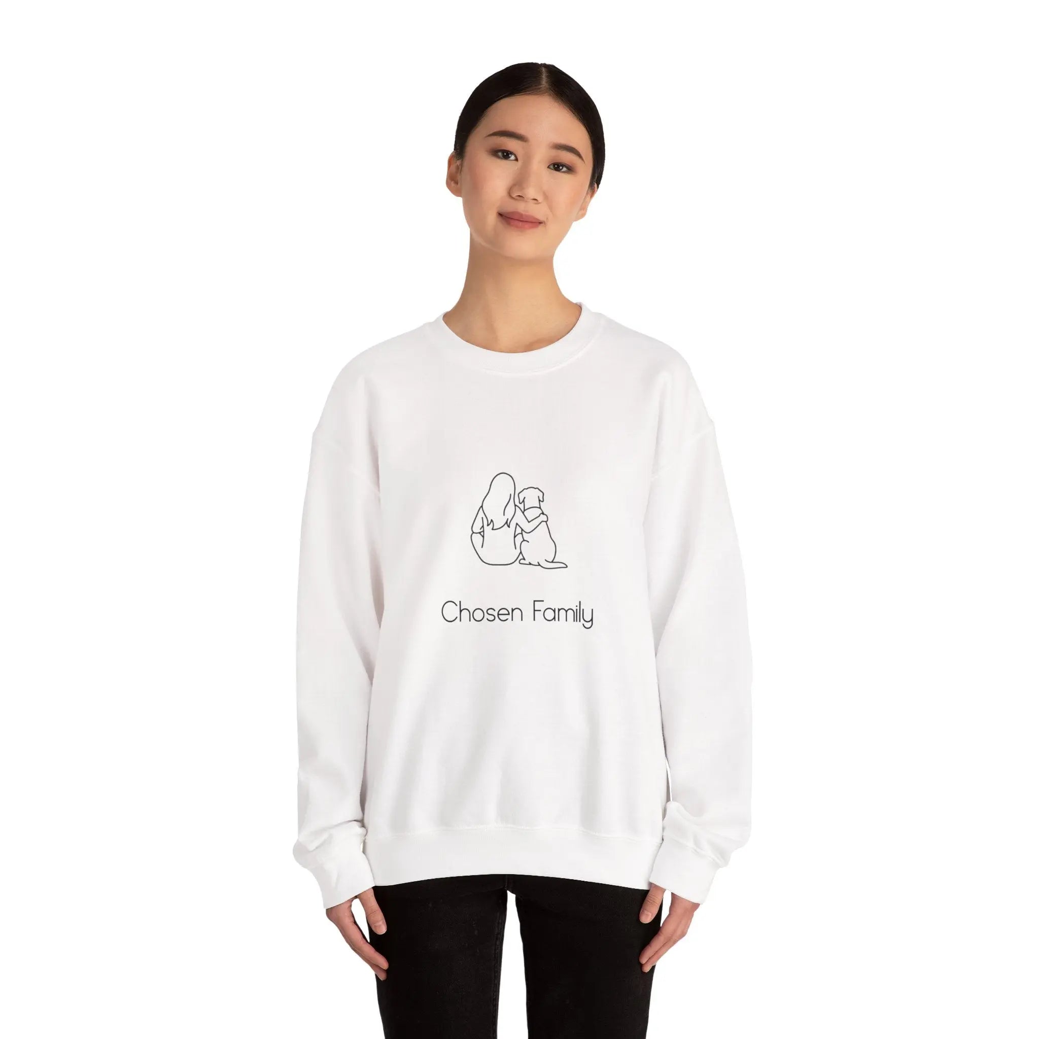 Minimal Woman Dog Bond Line Art Crewneck Sweatshirt - Barking Trends