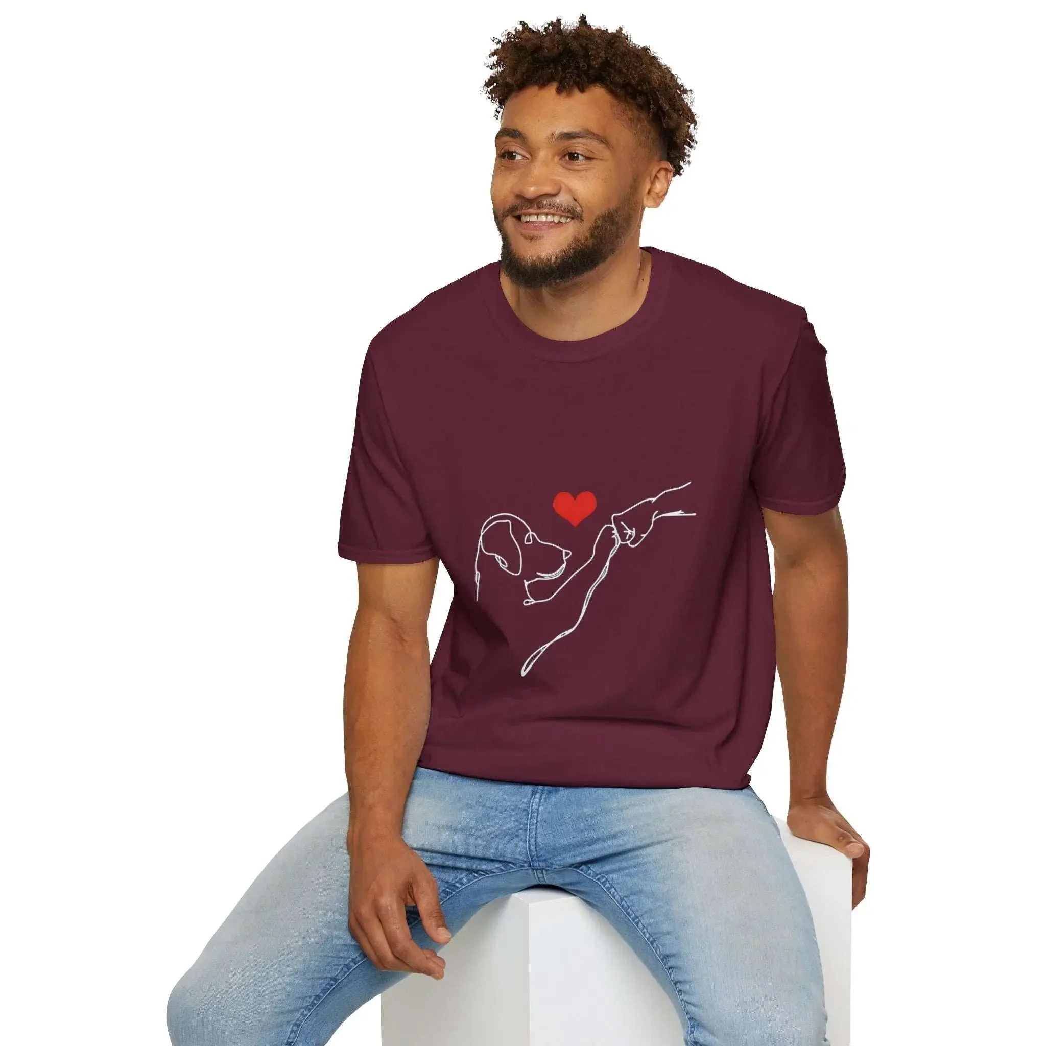 Dog and Hand Line Art Heart T Shirt - Barking Trends