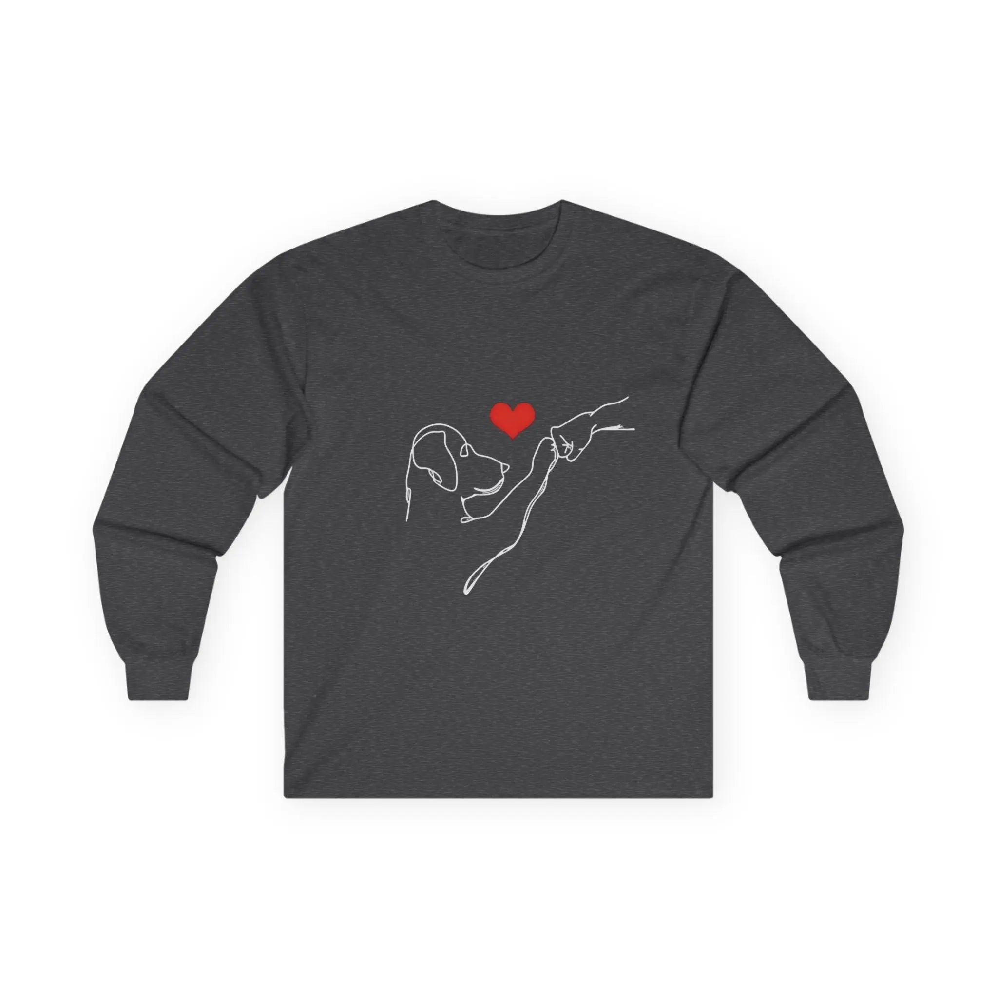 Dog and Hand Line Art Heart Long Sleeve Shirt - Barking Trends
