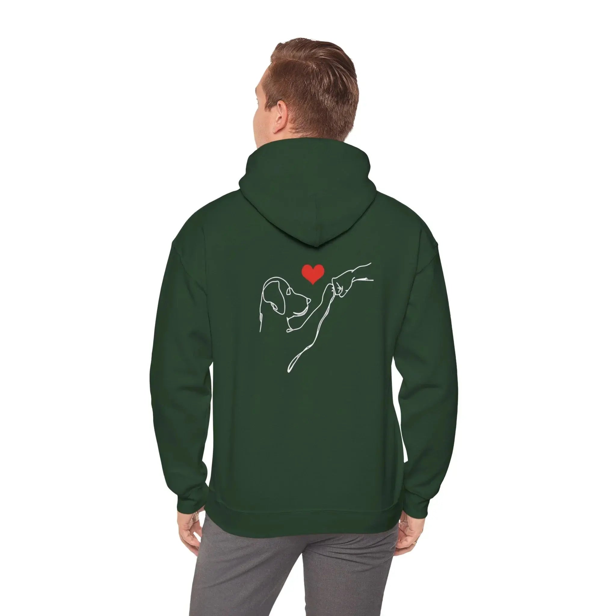 Dog and Hand Line Art Heart Hoodie - Barking Trends