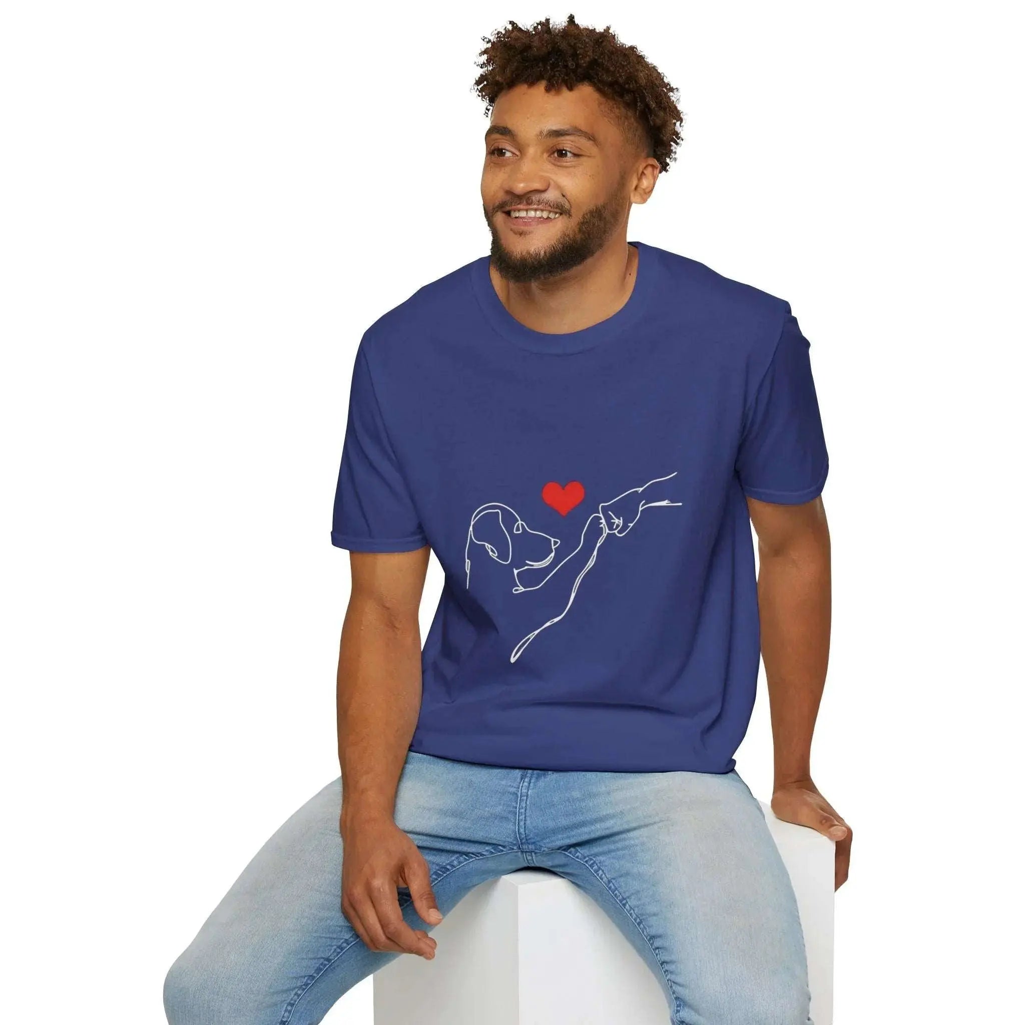 Dog and Hand Line Art Heart T Shirt - Barking Trends