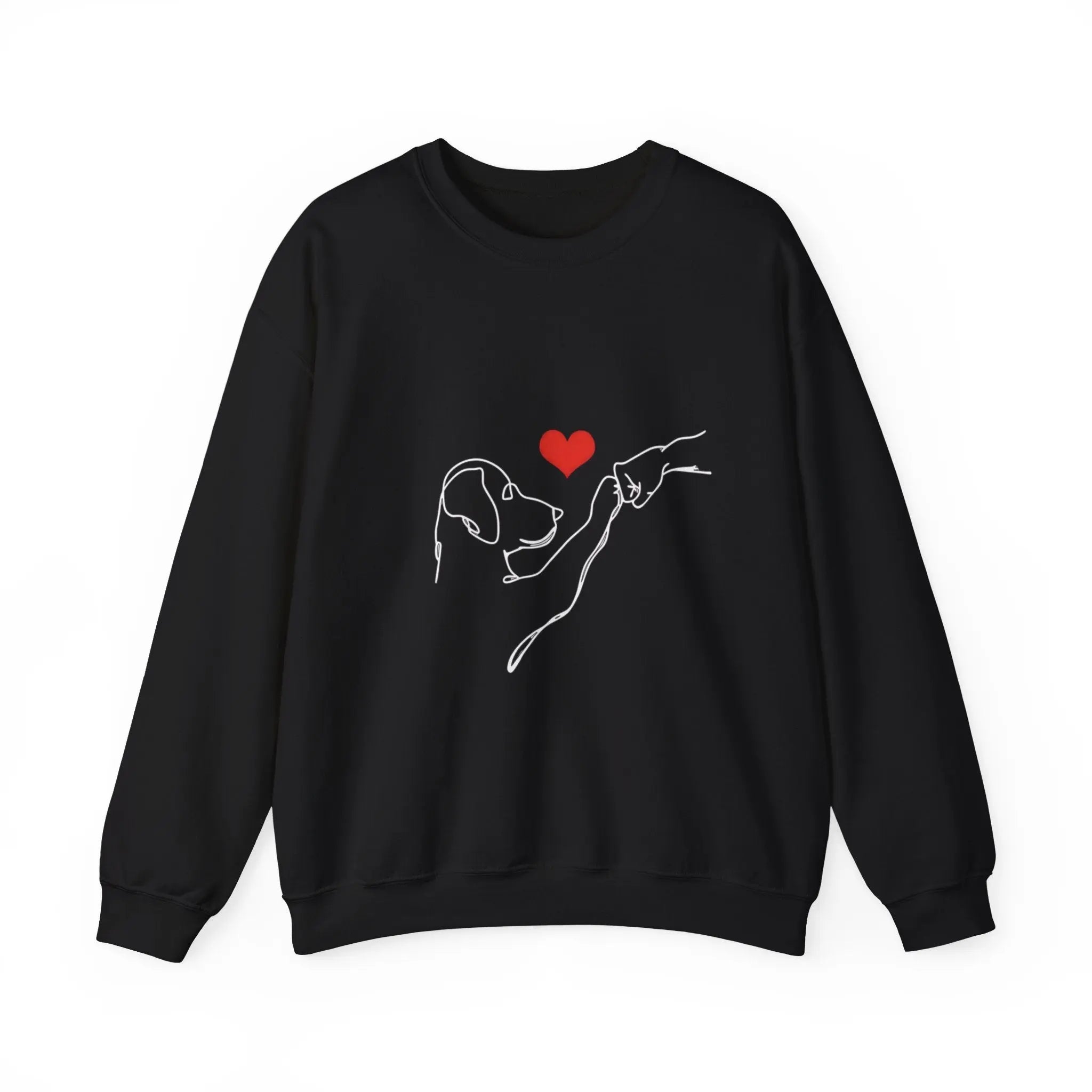 Dog and Hand Line Art Heart Crewneck Sweatshirt - Barking Trends