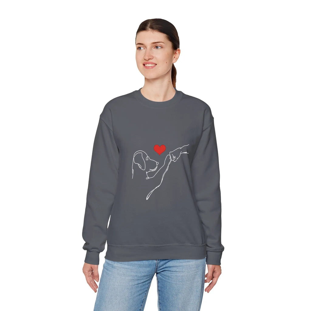 Dog and Hand Line Art Heart Crewneck Sweatshirt - Barking Trends