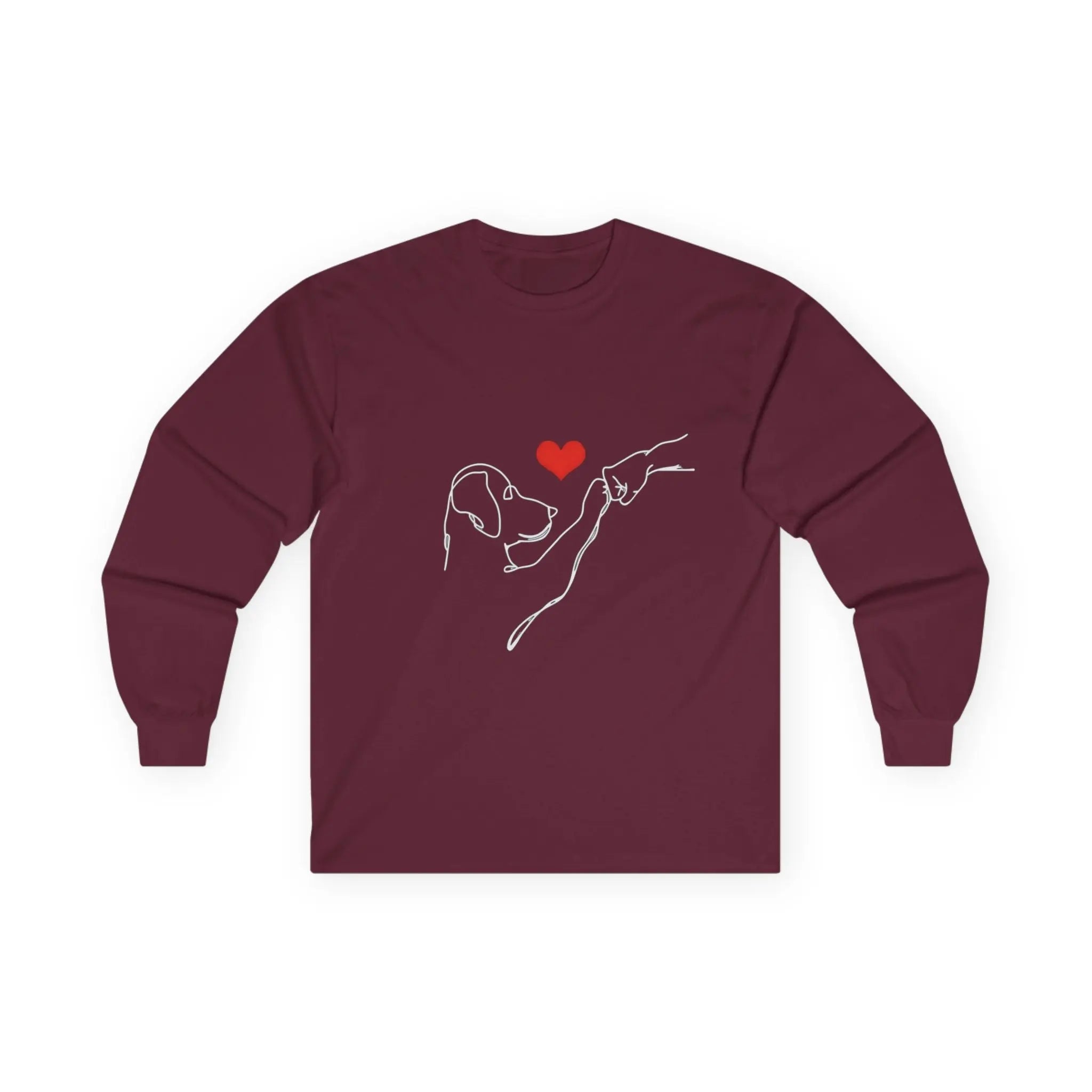 Dog and Hand Line Art Heart Long Sleeve Shirt - Barking Trends