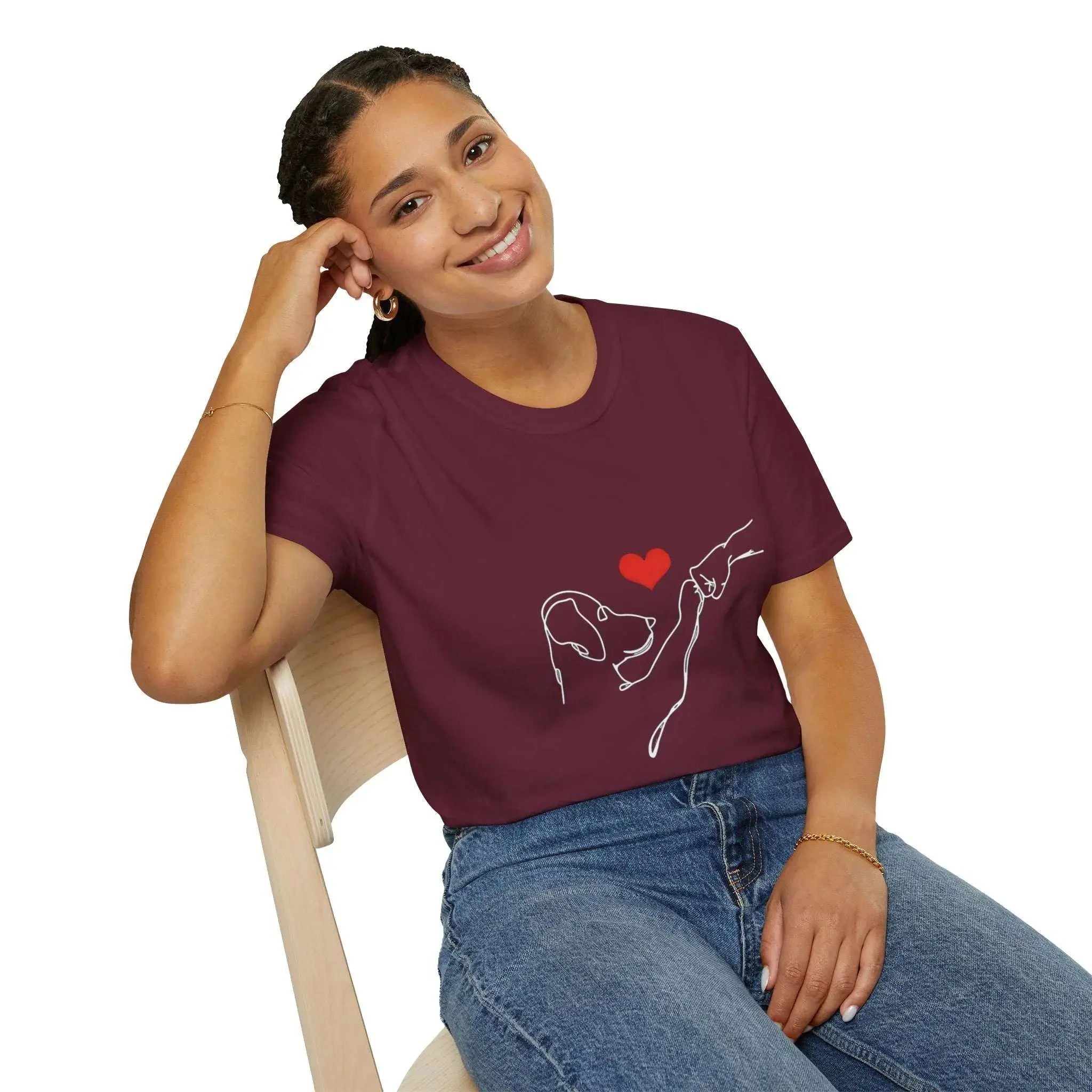 Dog and Hand Line Art Heart T Shirt - Barking Trends