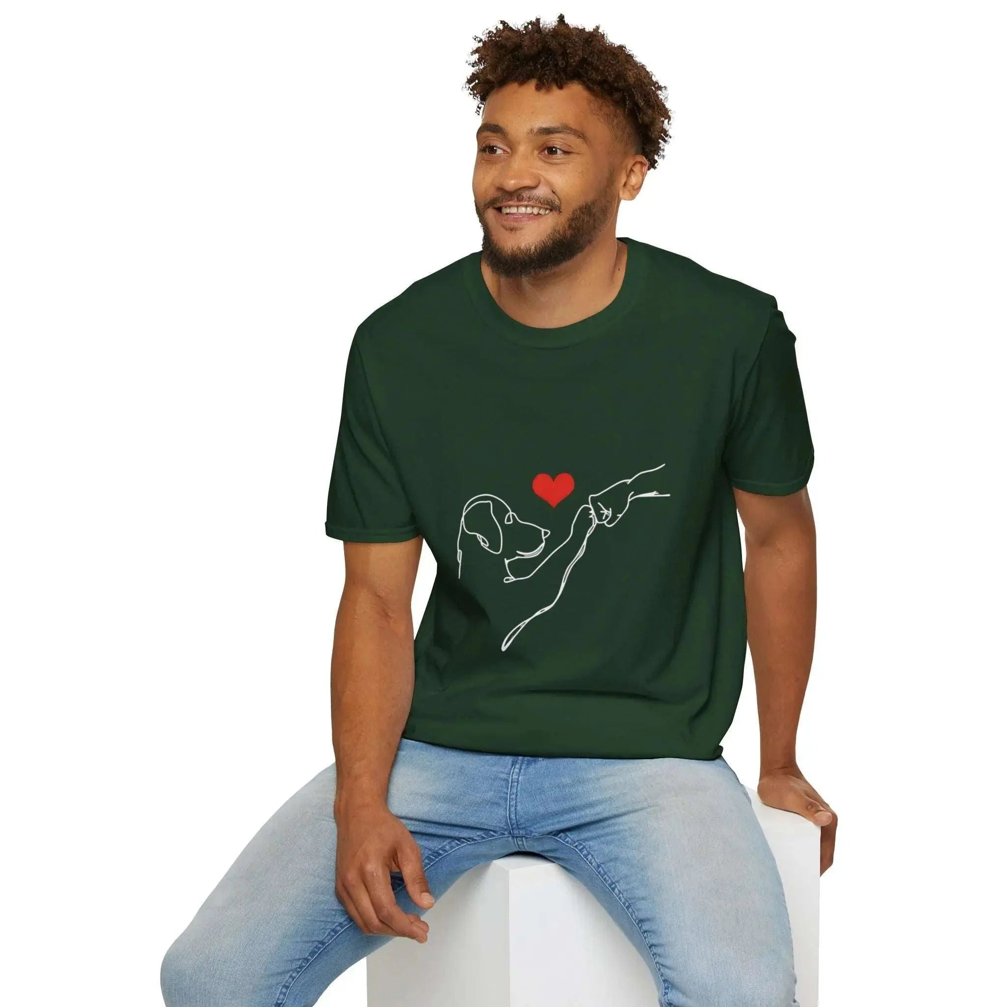 Dog and Hand Line Art Heart T Shirt - Barking Trends