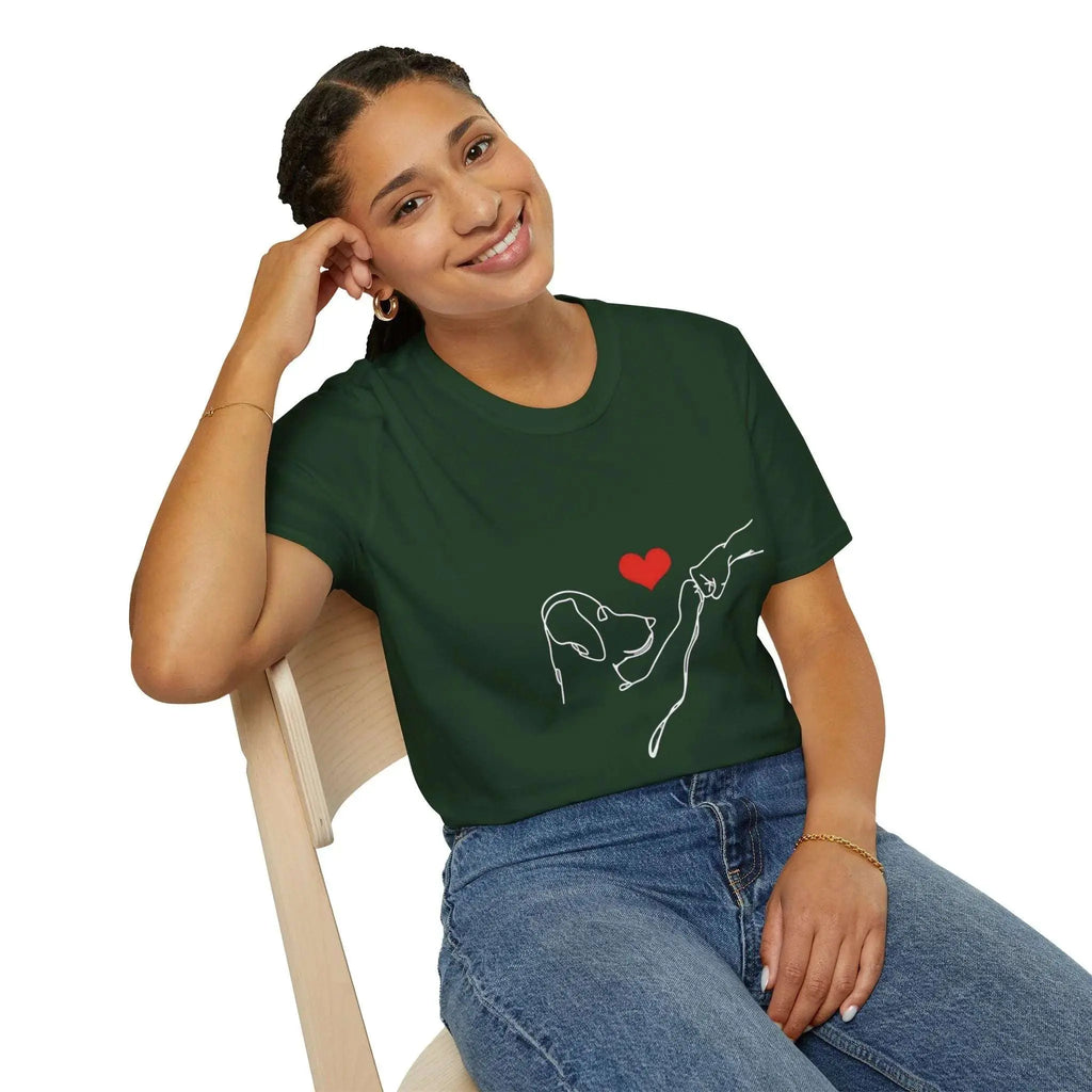 Dog and Hand Line Art Heart T Shirt - Barking Trends