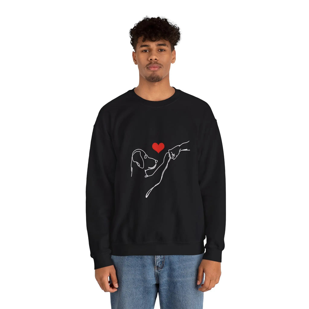Dog and Hand Line Art Heart Crewneck Sweatshirt - Barking Trends
