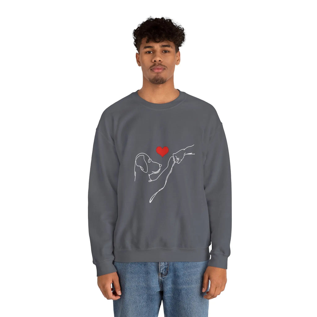 Dog and Hand Line Art Heart Crewneck Sweatshirt - Barking Trends