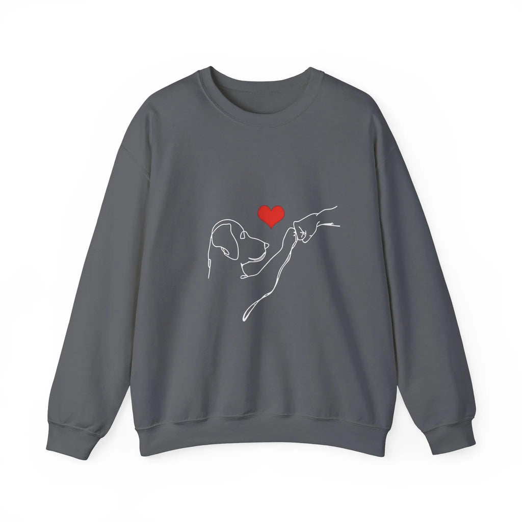 Dog and Hand Line Art Heart Crewneck Sweatshirt - Barking Trends